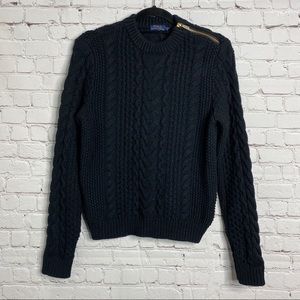 RL Polo Black Chunky Knit Sweater Shoulder Zipper